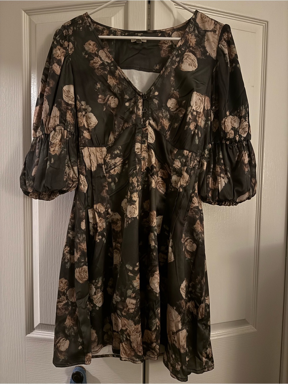 Pilcro Olive Floral Mini Dress with Cream Roses